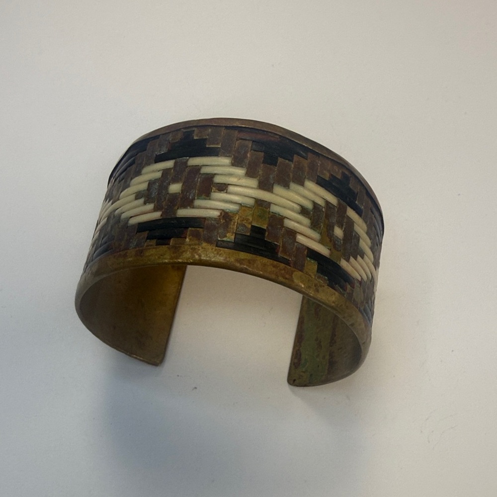 Handwoven Brass and Brown Woven Cuff Bracelet